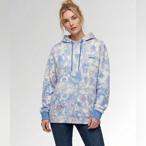 Bench Tie-Dye Pullover Hoodie in Pastel Blue & Lavender Size XXL Cotton